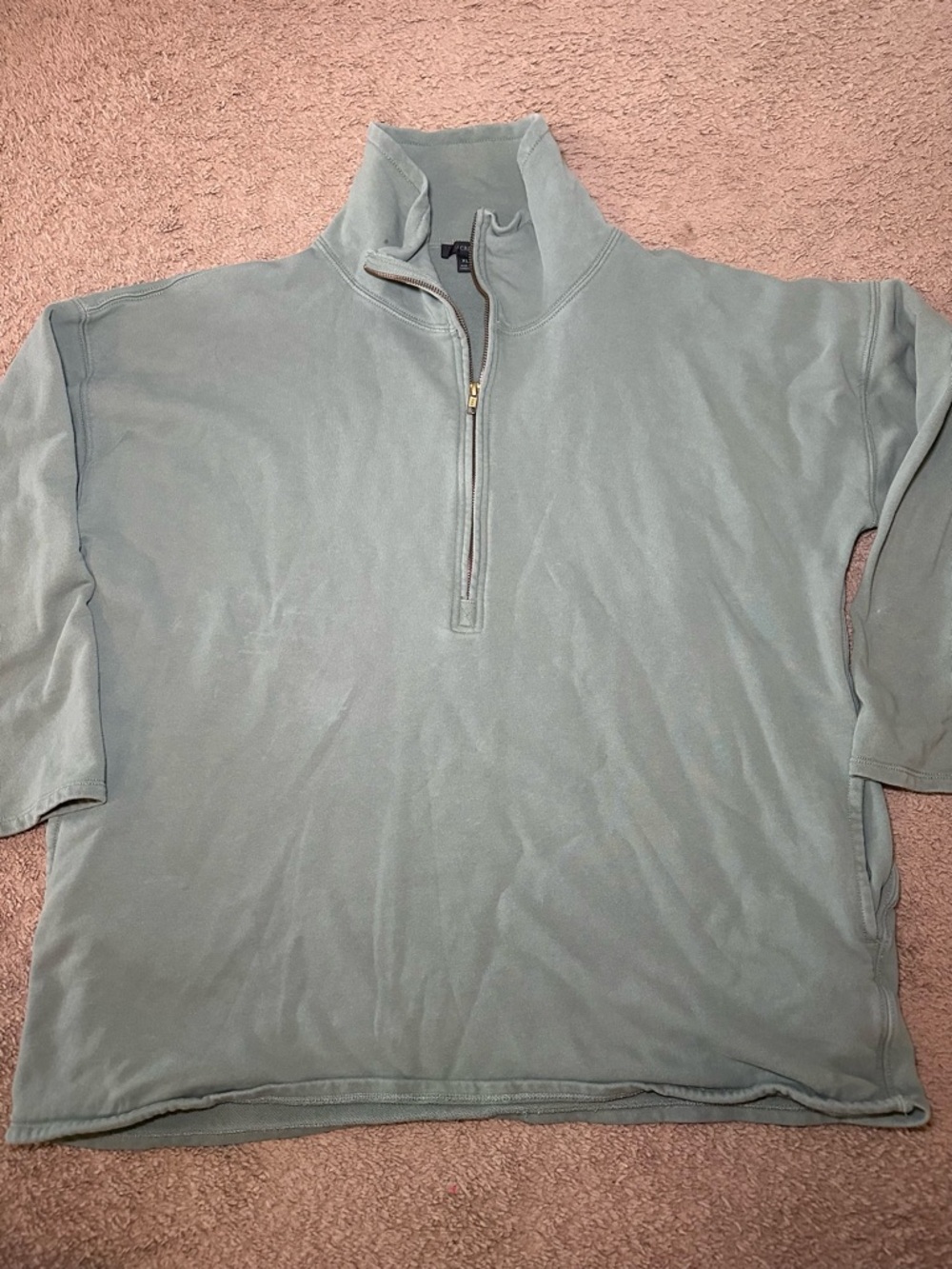 J. Crew Women’s Oversize 1/2 Zip Pullover Sage Green Sweatshirt Size XL Pockets